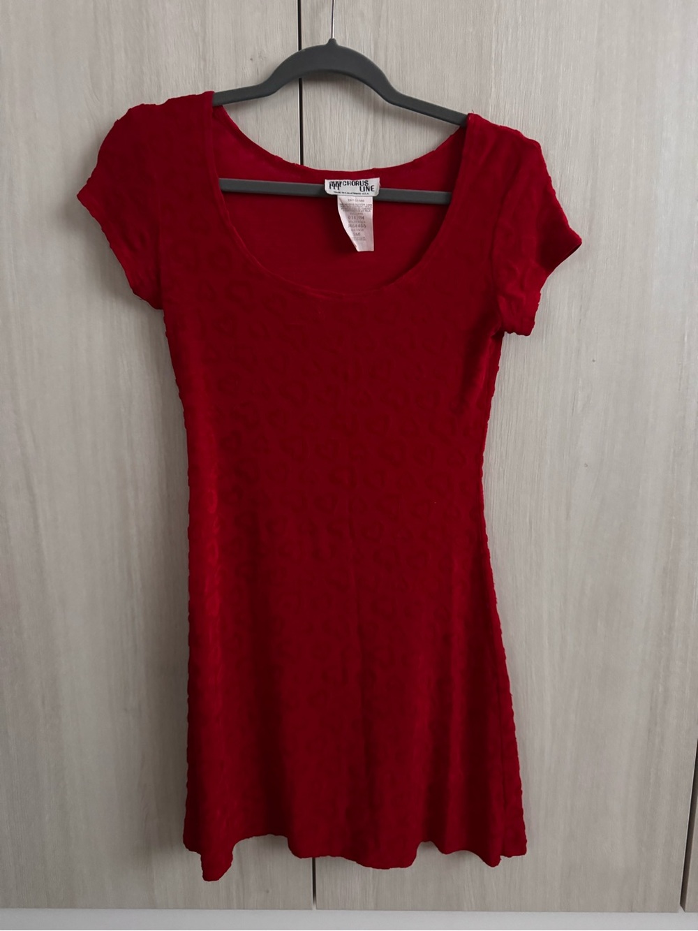 Red VINTAGE Short-Sleeve Scoop Neck Mini Dress red with hearts ❤️